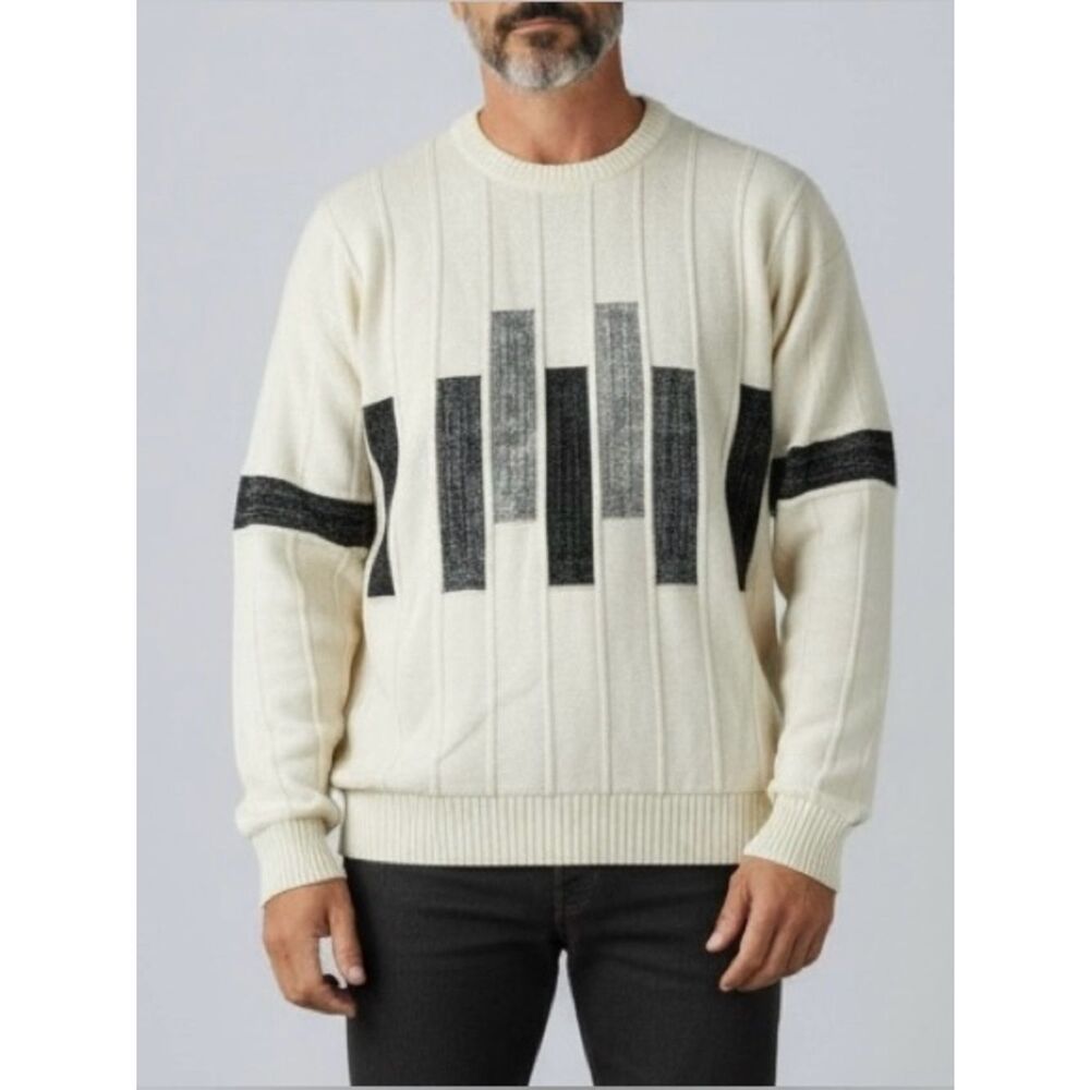 Vintage Protege Collection Crew Neck 3D Knit Abstract Sweater Cream Gray XL
